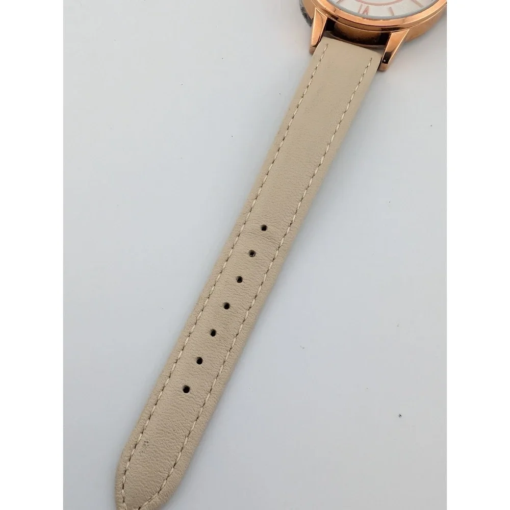 Brigada Watch Women 34mm Rose Gold Case Beige Leather Band-‎ New Battery